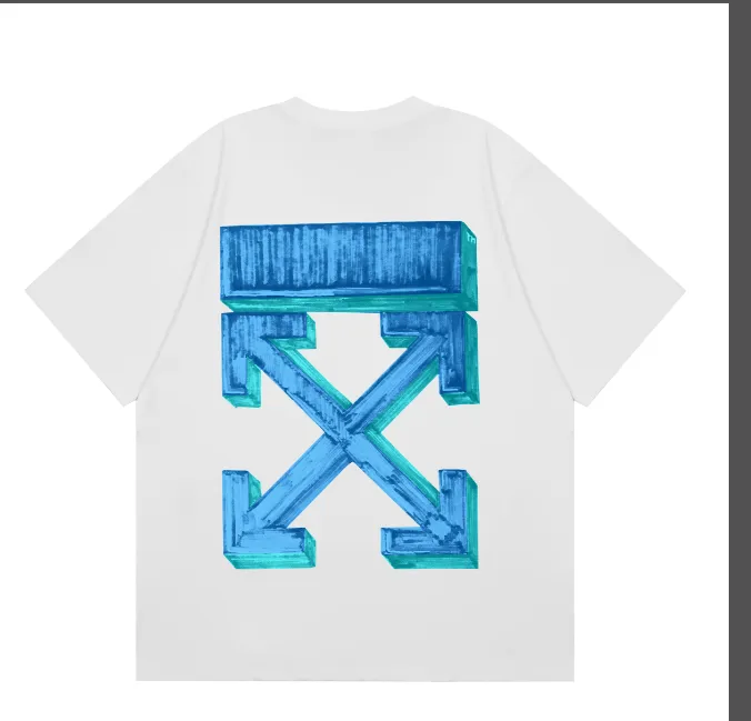 OFF-WHITE New Blue Crayon Arrow Printed Pattern Short Sleeve