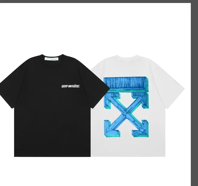 OFF-WHITE New Blue Crayon Arrow Printed Pattern Short Sleeve