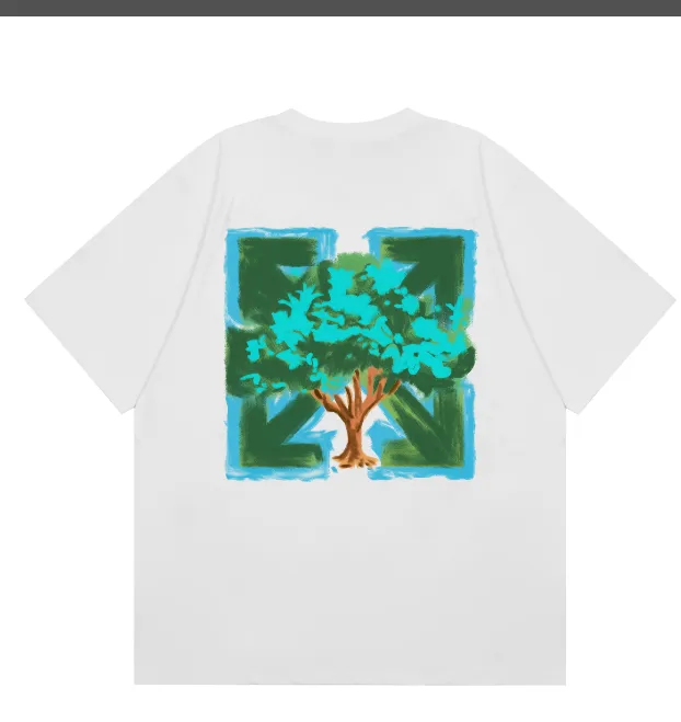 OFF-WHITE New Hand drawn Oil Painting Environmental Forest Printing Pattern Short Sleeve