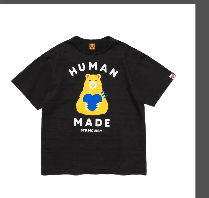 HUMAN MADE Brown Bear Love Logo English Printed Bamboo Cotton Cylinder Short Sleeve T-shirt Black White S M L XL