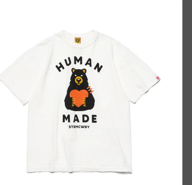 HUMAN MADE Brown Bear Love Logo English Printed Bamboo Cotton Cylinder Short Sleeve T-shirt Black White S M L XL