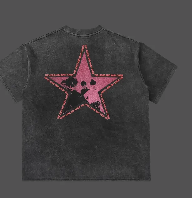 Vintage band vintage portrait pentagram foam printed short sleeved T-shirt S M L XL washed black