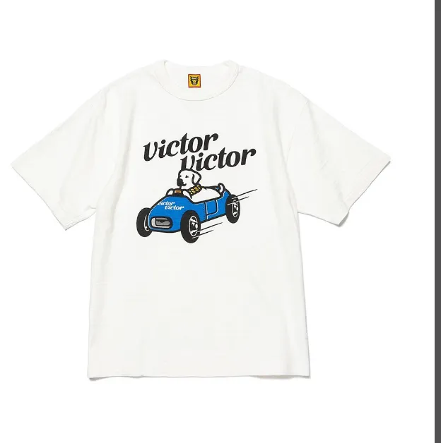 MAN MADE VICTOR VICTOR T-SHIRT Racing Dog English Logo Printed Bamboo Cotton Cylinder Short Sleeve T-shirt