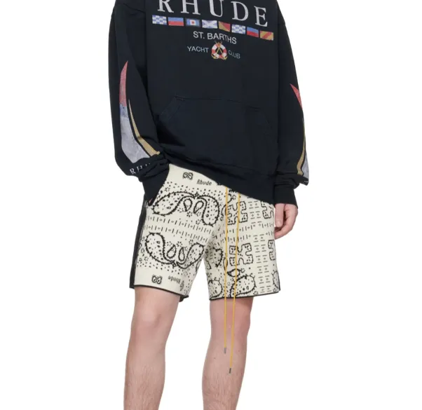 RHUDE white cashew flower drawstring yarn shorts white S-XL size