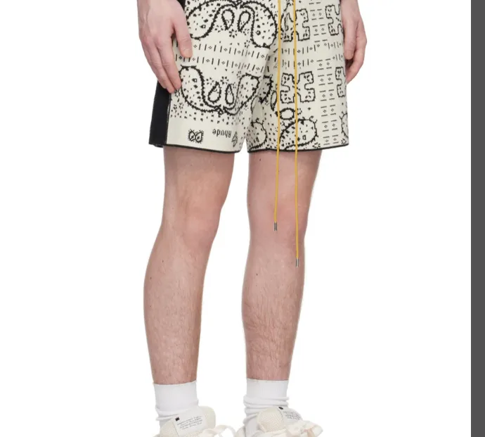 RHUDE white cashew flower drawstring yarn shorts white S-XL size