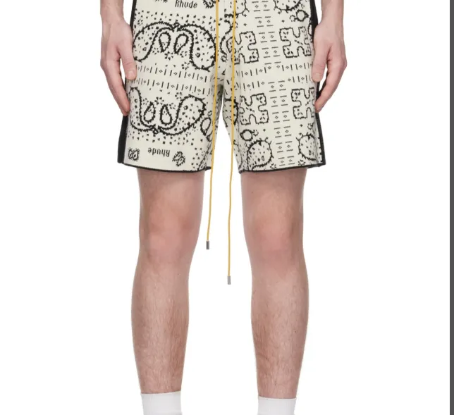 RHUDE white cashew flower drawstring yarn shorts white S-XL size