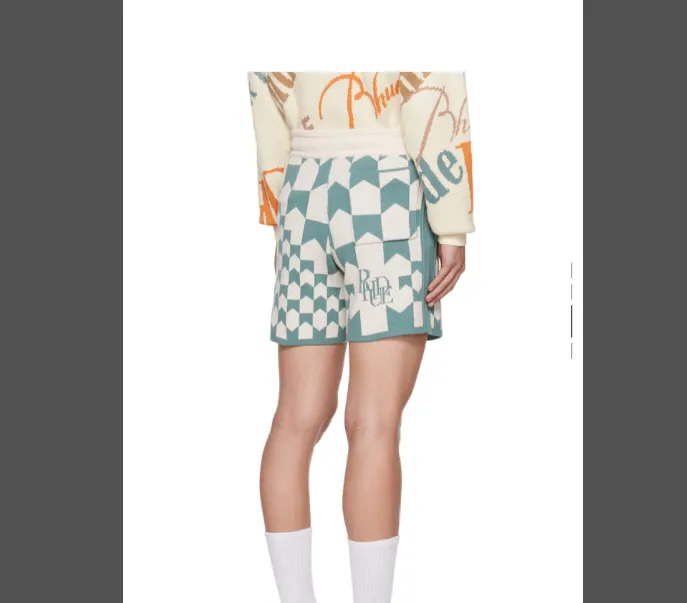 RHUDE Retro Marlboro Checkered Jacquard Drawstring Knitted Shorts White Blue S-XL Size