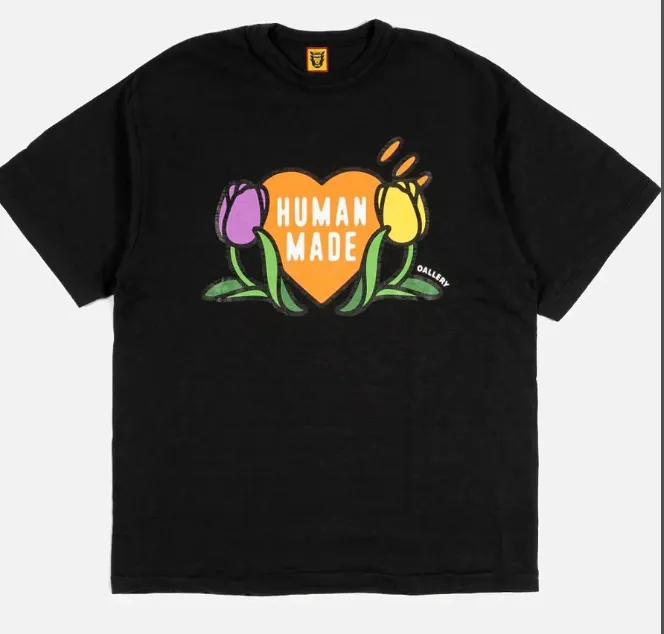 HUAMAN MADE x OALLERY Tulip T-shirt Dutch store 5th anniversary limited edition tulip print bamboo cotton cylindrical short sleeved T-shirt black white S M L XL