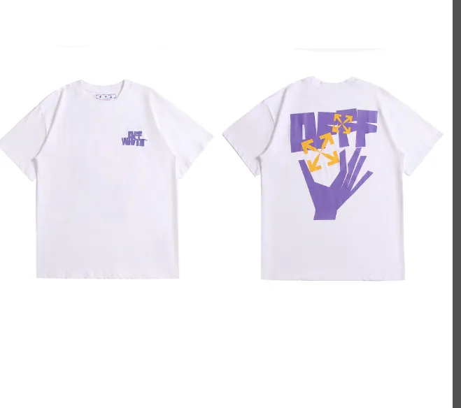 OFF-WHITE New 2023 Purple OK Gesture Printed Pattern Short Sleeve Male Female Same Style Couple 👫