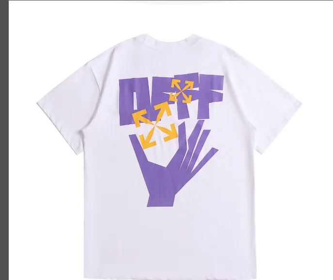 OFF-WHITE New 2023 Purple OK Gesture Printed Pattern Short Sleeve Male Female Same Style Couple 👫