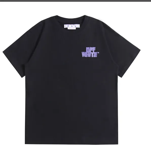 OFF-WHITE New 2023 Purple OK Gesture Printed Pattern Short Sleeve Male Female Same Style Couple 👫