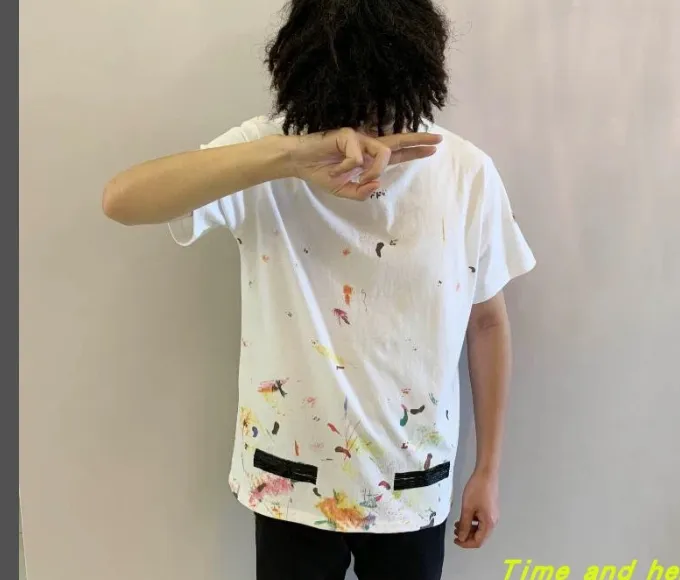 OFF-WHITE New 2023 Classic Arrow Brushed Paint Printed Pattern Short Sleeve Starry Sky Hand Painted Splash Ink Men's and Women's Same Style