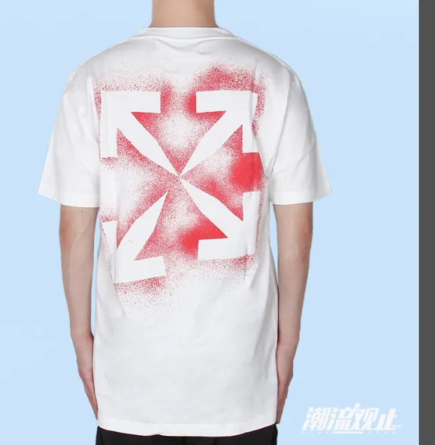 OFF-WHITE New 2023 Spray Paint Hollow Arrow Printed Pattern Short Sleeve