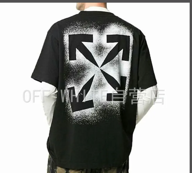 OFF-WHITE New 2023 Spray Paint Hollow Arrow Printed Pattern Short Sleeve