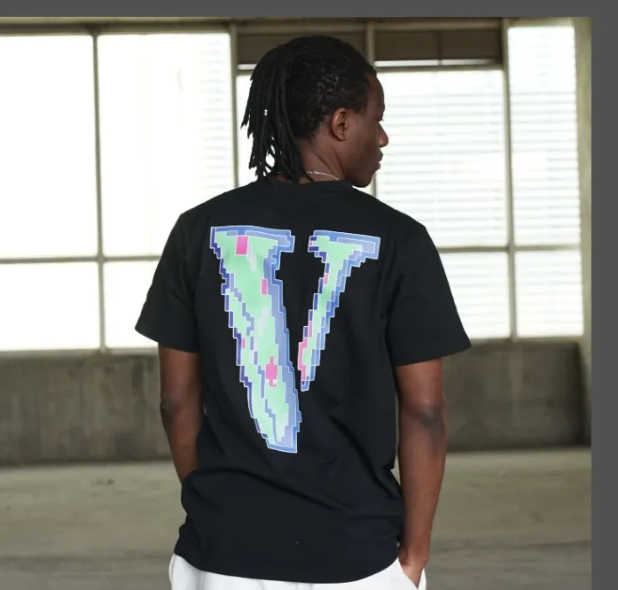 Vlone Pixel Mosaic Letter Printed Short sleeved T-shirt Black White S M L XL