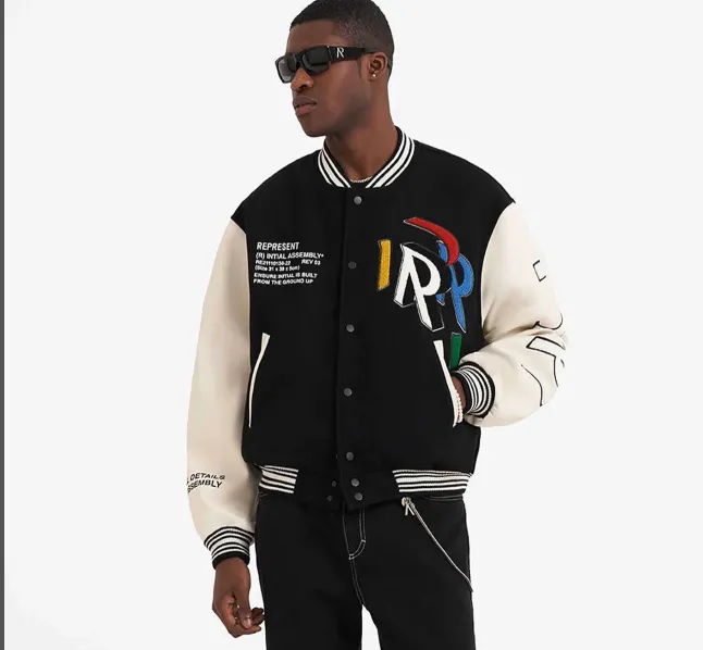 REPRESENT INTERNATIONAL VARSITY JACKET Large R Embroidered Woolen Baseball Jacket Coat