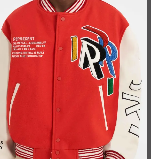 REPRESENT INTERNATIONAL VARSITY JACKET Large R Embroidered Woolen Baseball Jacket Coat