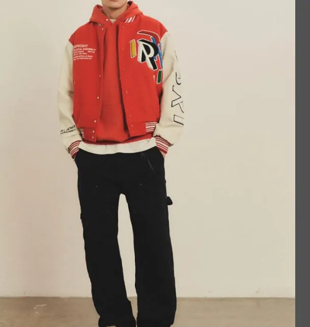 REPRESENT INTERNATIONAL VARSITY JACKET Large R Embroidered Woolen Baseball Jacket Coat