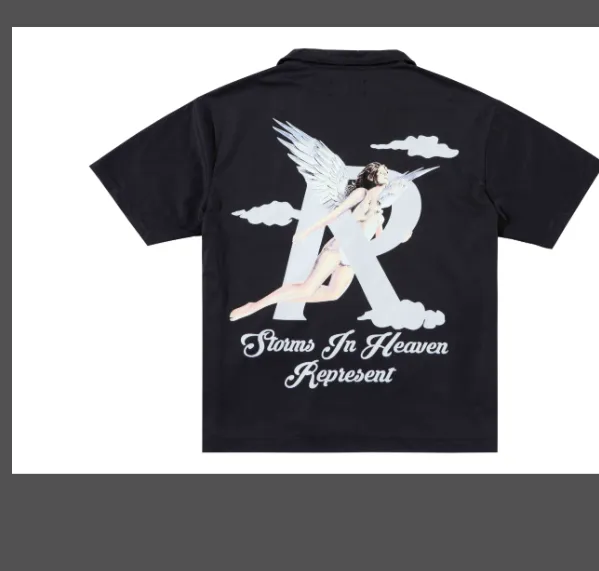 REPRESENT STORMS IN HEAVEN SHIRT Angel English Embroidered Printed Cuban Collar Shirt