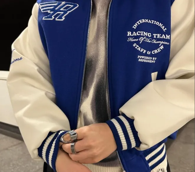 REPRESENT RACING TEAM VARSITY JACKET Retro American Embroidery Racing Team Baseball Jacket Leather Sleeves Zipper Jacket