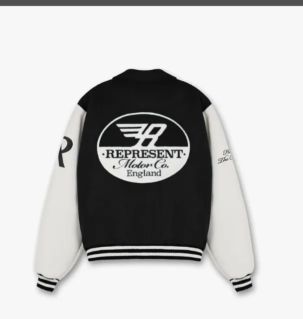 REPRESENT RACING TEAM VARSITY JACKET Retro American Embroidery Racing Team Baseball Jacket Leather Sleeves Zipper Jacket