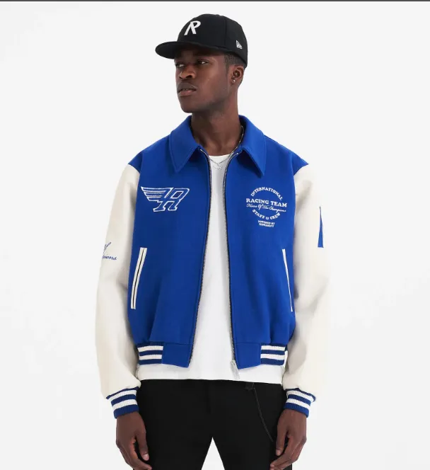 REPRESENT RACING TEAM VARSITY JACKET Retro American Embroidery Racing Team Baseball Jacket Leather Sleeves Zipper Jacket