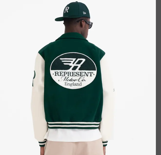 REPRESENT RACING TEAM VARSITY JACKET Retro American Embroidery Racing Team Baseball Jacket Leather Sleeves Zipper Jacket