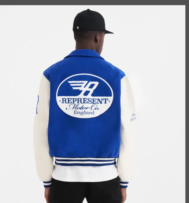 REPRESENT RACING TEAM VARSITY JACKET Retro American Embroidery Racing Team Baseball Jacket Leather Sleeves Zipper Jacket