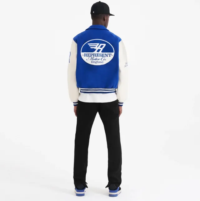 REPRESENT RACING TEAM VARSITY JACKET Retro American Embroidery Racing Team Baseball Jacket Leather Sleeves Zipper Jacket