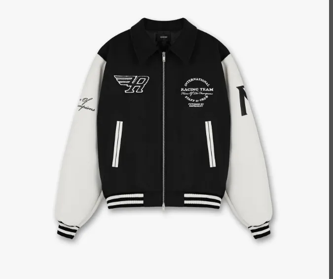 REPRESENT RACING TEAM VARSITY JACKET Retro American Embroidery Racing Team Baseball Jacket Leather Sleeves Zipper Jacket