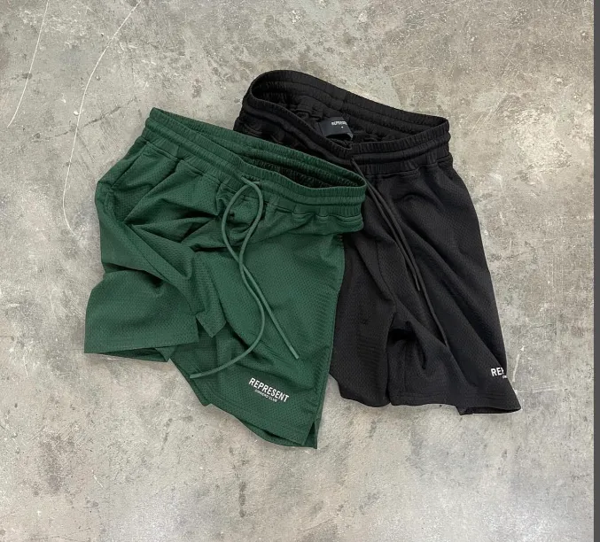 REPRESENT Alphabet Logo Mesh Drawstring Quick drying Shorts White Dark Green Black Green S-XL Size