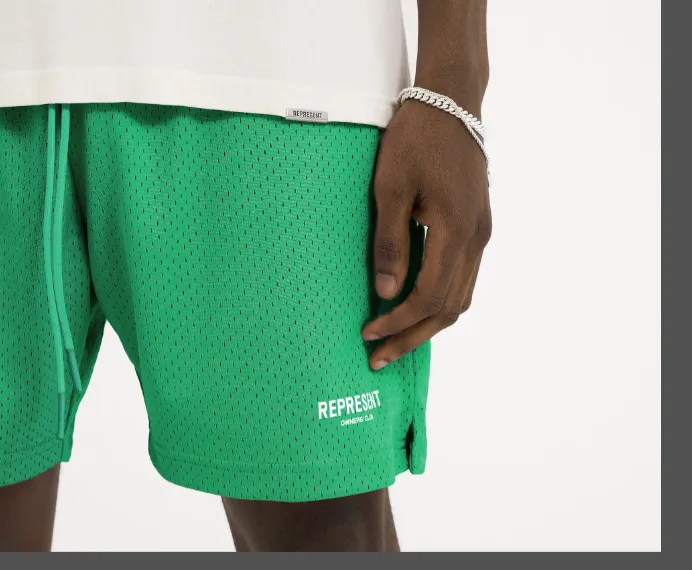 REPRESENT Alphabet Logo Mesh Drawstring Quick drying Shorts White Dark Green Black Green S-XL Size