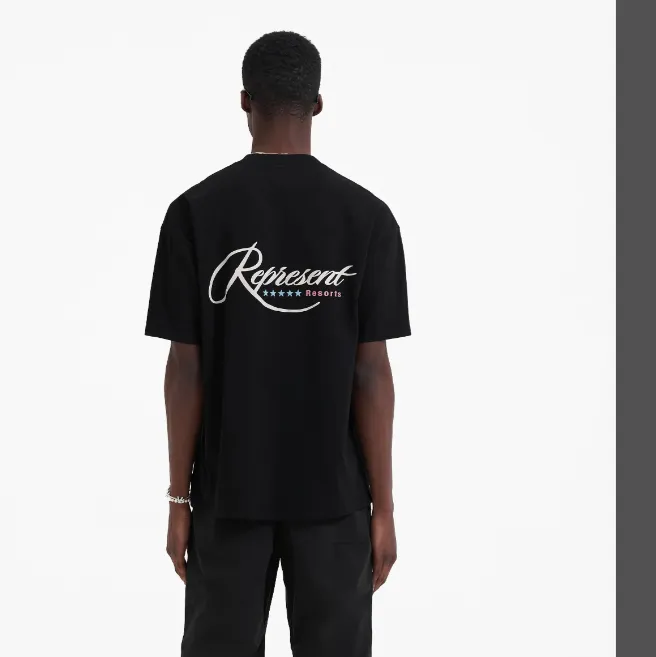 REPRESENT Summer Vacation Coconut Tree Letter Logo Short Sleeve T-shirt Black and White S-XL Size