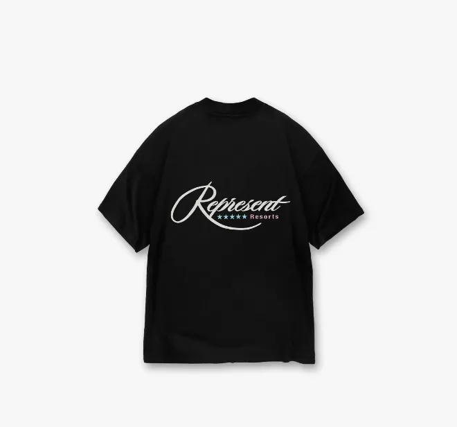 REPRESENT Summer Vacation Coconut Tree Letter Logo Short Sleeve T-shirt Black and White S-XL Size