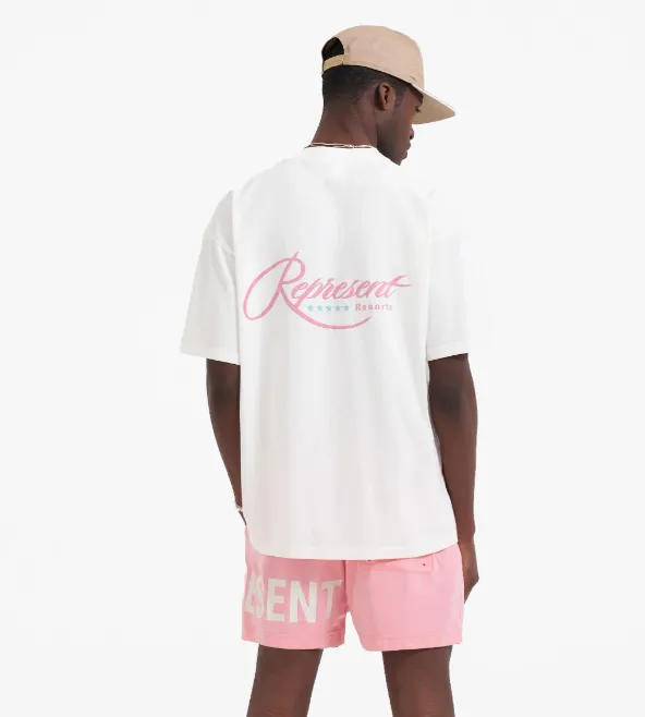 REPRESENT Summer Vacation Coconut Tree Letter Logo Short Sleeve T-shirt Black and White S-XL Size