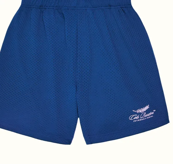 Cole Buxton slogan logo embroidered mesh shorts in navy blue, black, color blue, coffee color, size S-XL