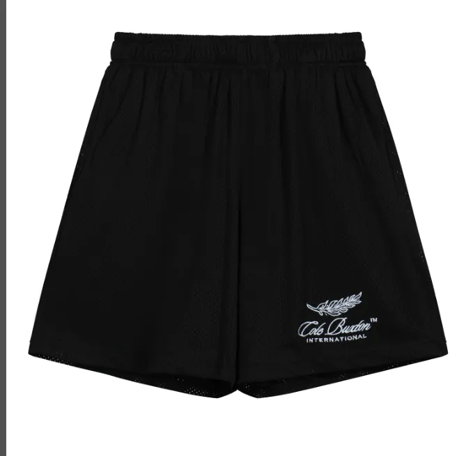 Cole Buxton slogan logo embroidered mesh shorts in navy blue, black, color blue, coffee color, size S-XL