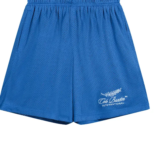 Cole Buxton slogan logo embroidered mesh shorts in navy blue, black, color blue, coffee color, size S-XL