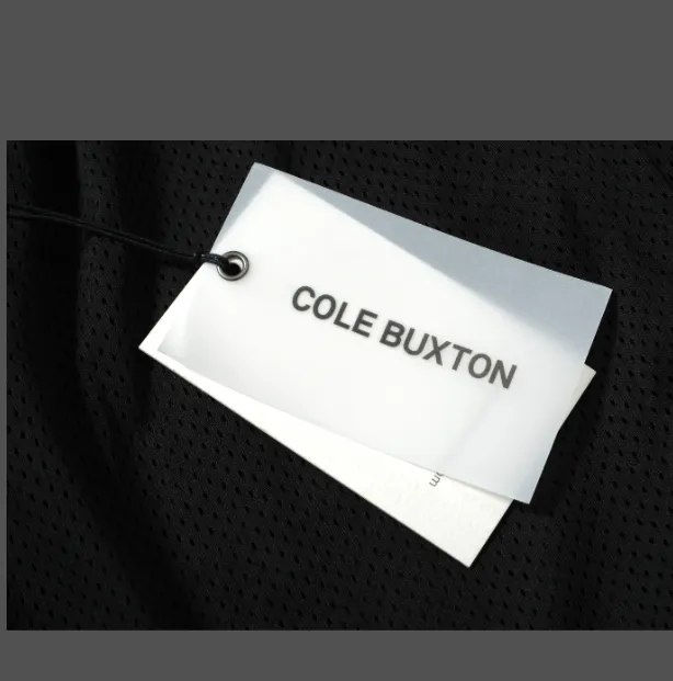 Cole Buxton slogan logo embroidered mesh shorts in navy blue, black, color blue, coffee color, size S-XL