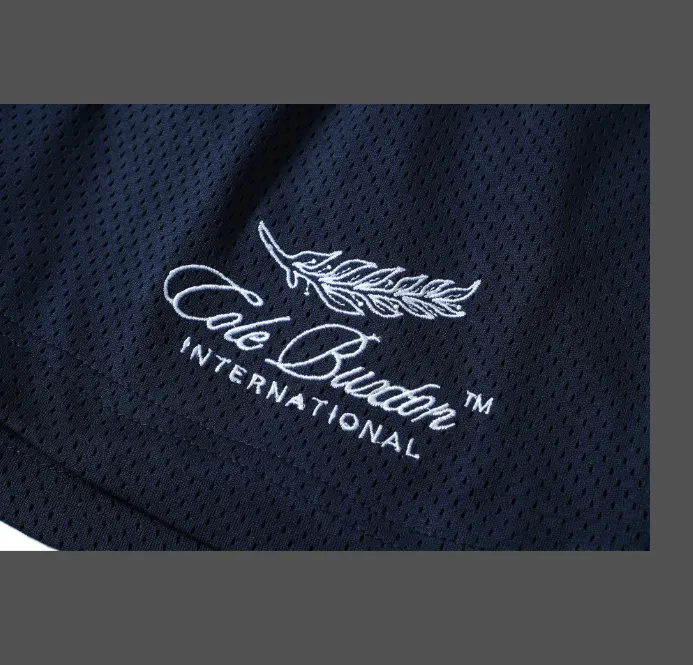 Cole Buxton slogan logo embroidered mesh shorts in navy blue, black, color blue, coffee color, size S-XL