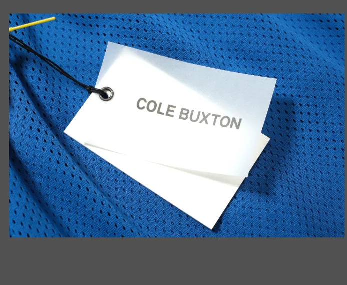 Cole Buxton slogan logo embroidered mesh shorts in navy blue, black, color blue, coffee color, size S-XL