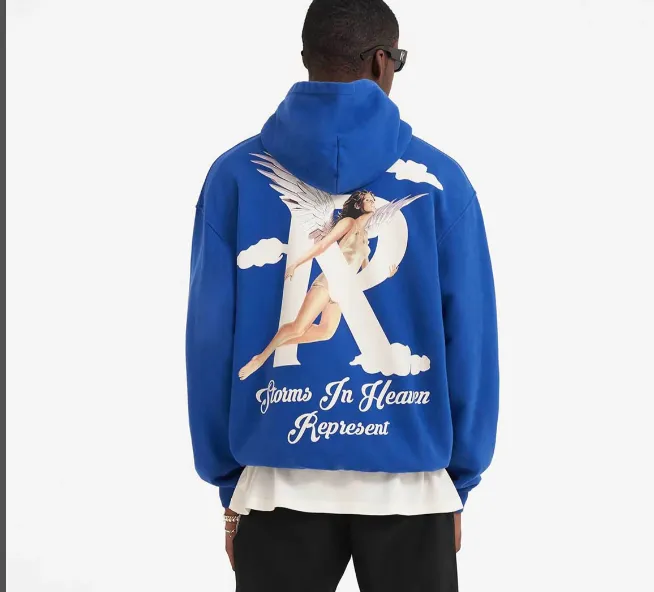 239 REPRESENT STORMS IN HEAVEN HOODIE Retro American Cloud Angel Girl Printed Hoodie