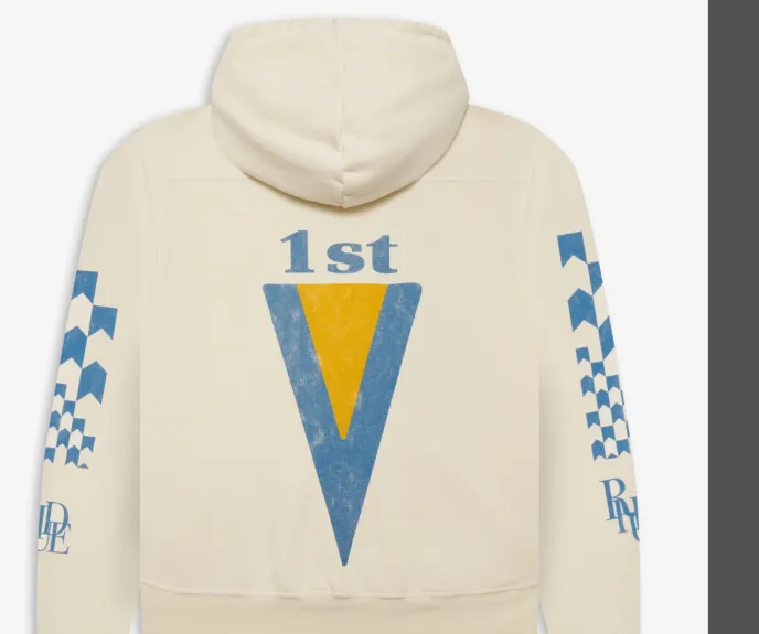 RHUDE CIGARETTE RACING HOODIE Yacht Blue and White Grid Printed Woolen Hoodie