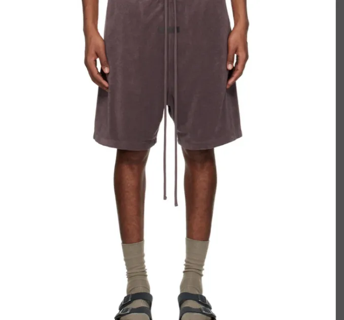 FEAR OF GOD ESSENTIALS FOG LOGO Towel Fabric Suede Drawstring Shorts Plum Purple Mist Haze Blue Brown Black Elephant White Lemon Yellow Beach Yellow S-XL