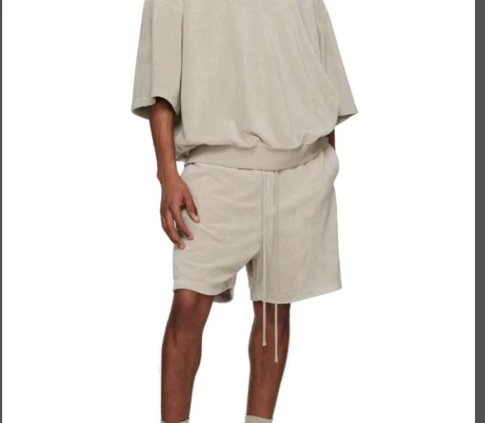 FEAR OF GOD ESSENTIALS FOG LOGO Towel Fabric Suede Drawstring Shorts Plum Purple Mist Haze Blue Brown Black Elephant White Lemon Yellow Beach Yellow S-XL