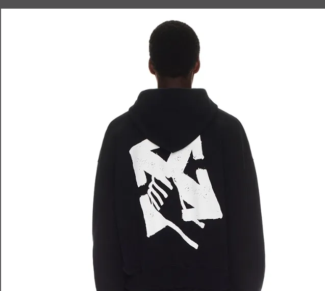 OFF-WHITE new gesture arrow printed pullover hoodie with looped fabric sweatshirt