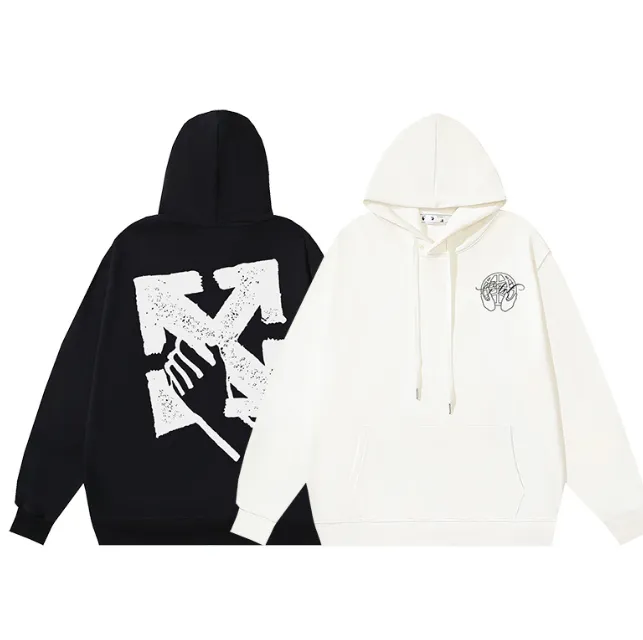 OFF-WHITE new gesture arrow printed pullover hoodie with looped fabric sweatshirt