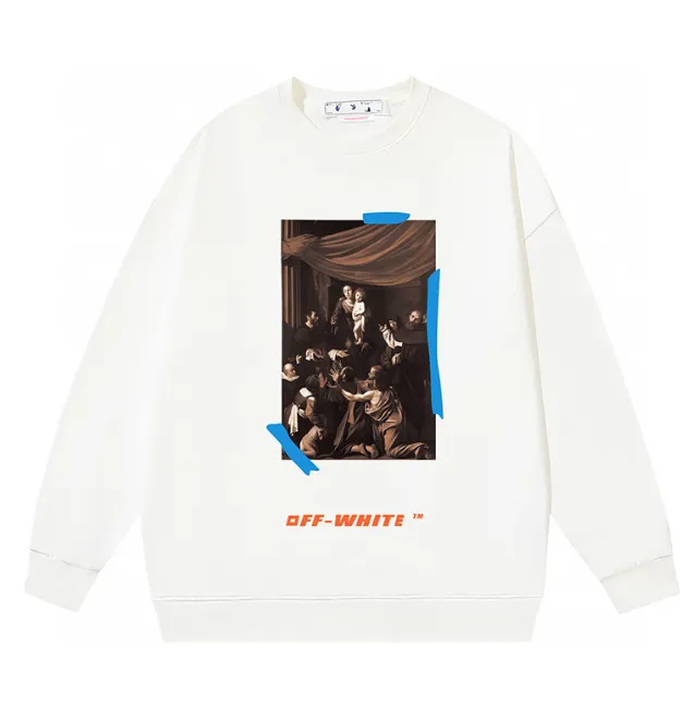 OFF-WHITE New Blue Arrow Oil Painting Printed Round Neck Woolen Hoodie