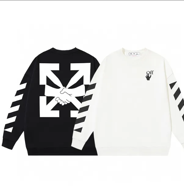 OFF-WHITE New White Spot Horse Handshake 🤝 Printed round neck looped hoodie