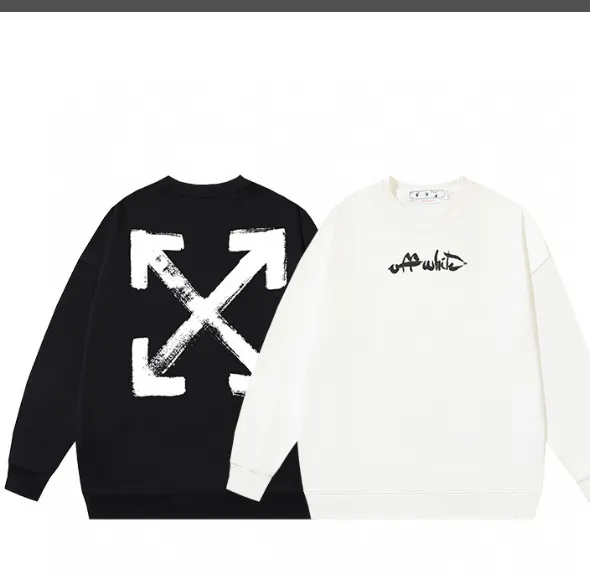 OFF-WHITE New Graffiti Black Arrow Printed Round Neck Woolen Hoodie